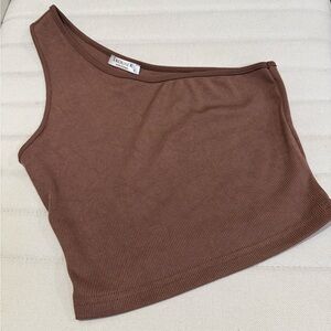 One-Shoulder Crop Top in Brown